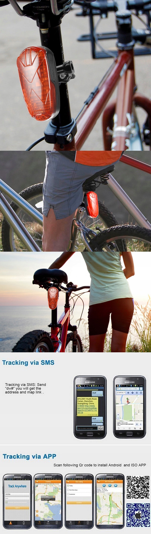 TRACKER LAMPA LOKALIZATOR GPS ROWERU NOWOŚĆ 2024r Marka Inna marka