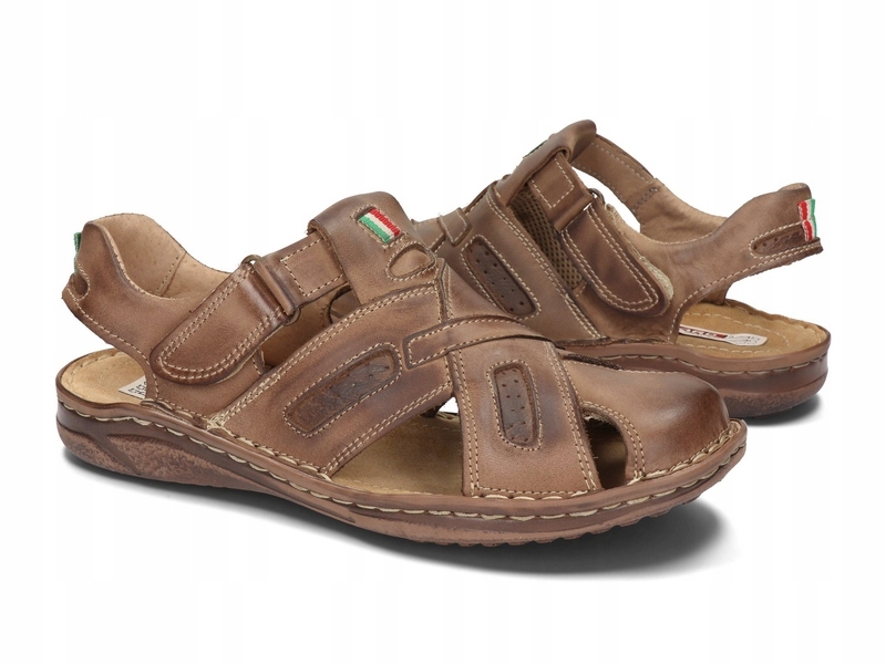 SANDAŁY NA RZEPY SKÓRA POLSKIE 116 BRĄZ 44 Długość wkładki 28 cm