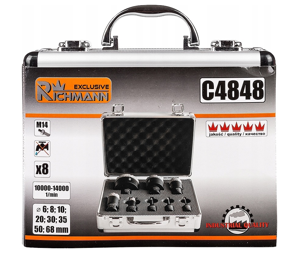 Zestaw koronka otwornica do gresu M14 6-68mm C4848 Marka RICHMANN