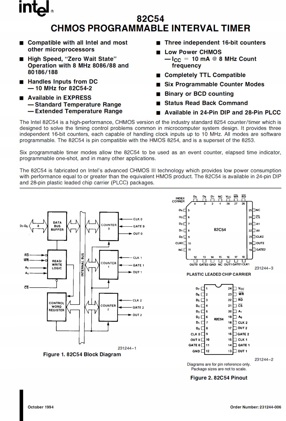 8254 Intel N82C54 - Progammable Interval Timer Producent National Semiconductor