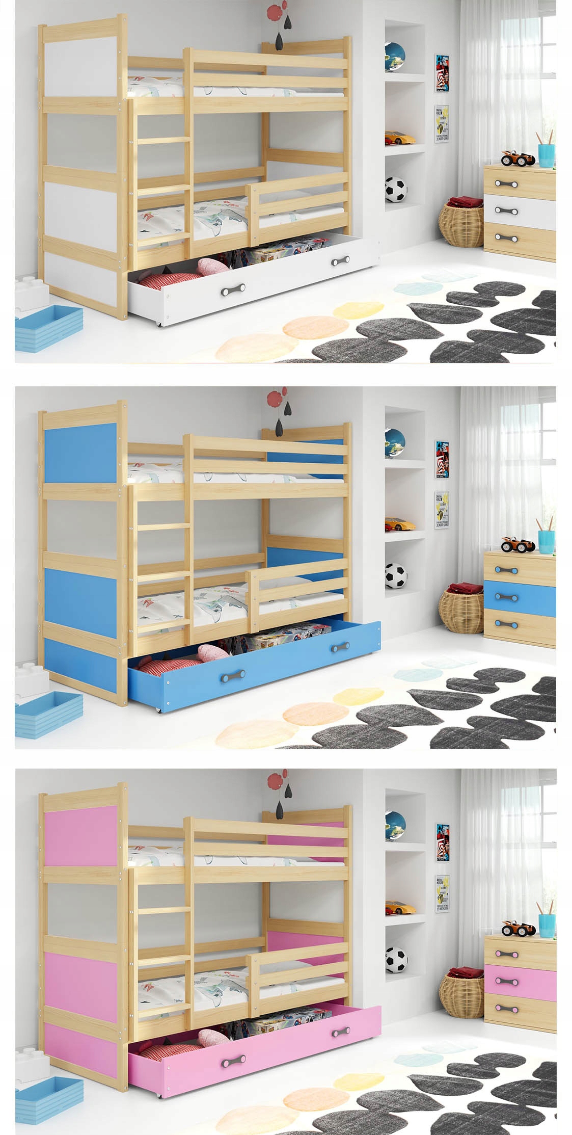 Łóżko RICO piętrowe dla dzieci 160x80 dziecięce Szerokość 87 cm