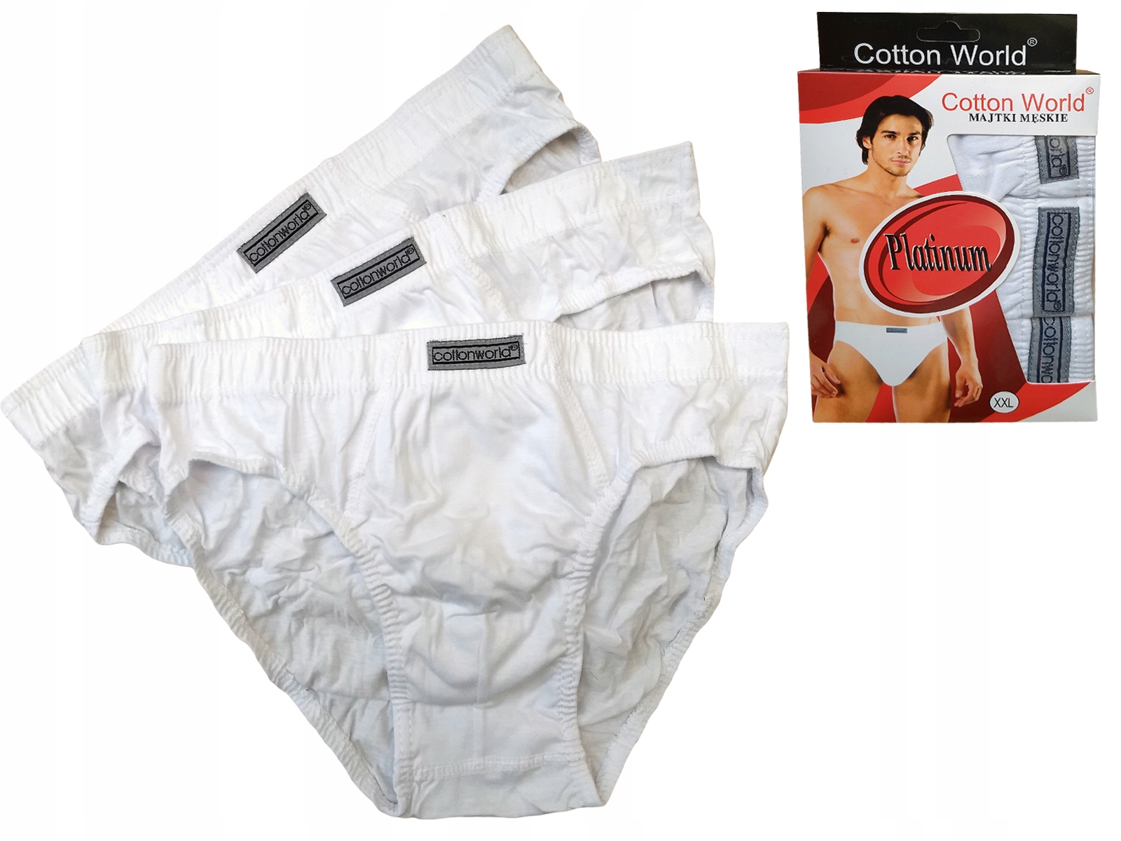 

3x Białe slipy Męskie Cotton World majtki 80cm- M