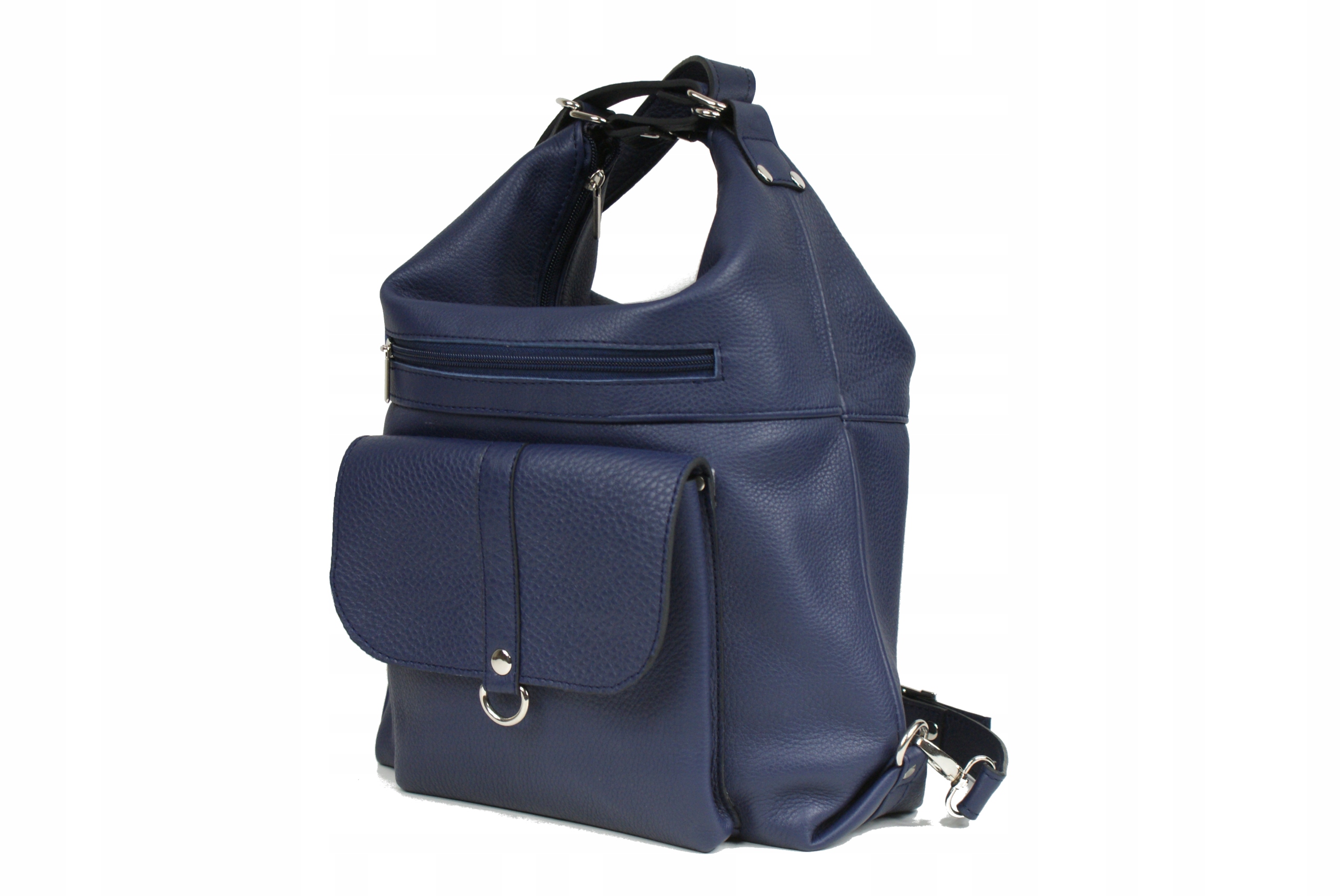 SKÓRZANY PLECAK TORBA DAMSKA 2W1 WOREK SHOPPER A4 Kolor niebieski