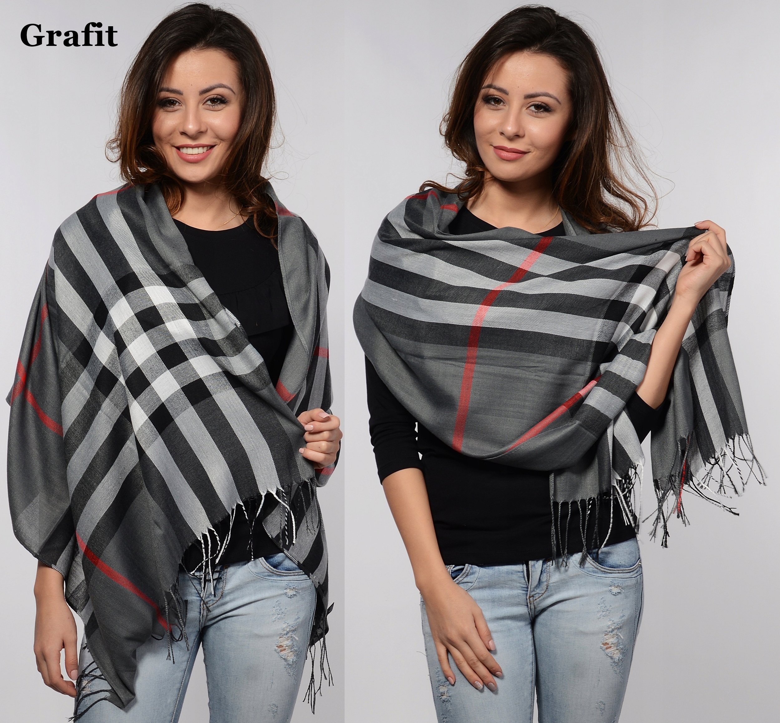 SZAL DAMSKI DUŻY angielska krata frędzle KOLORY