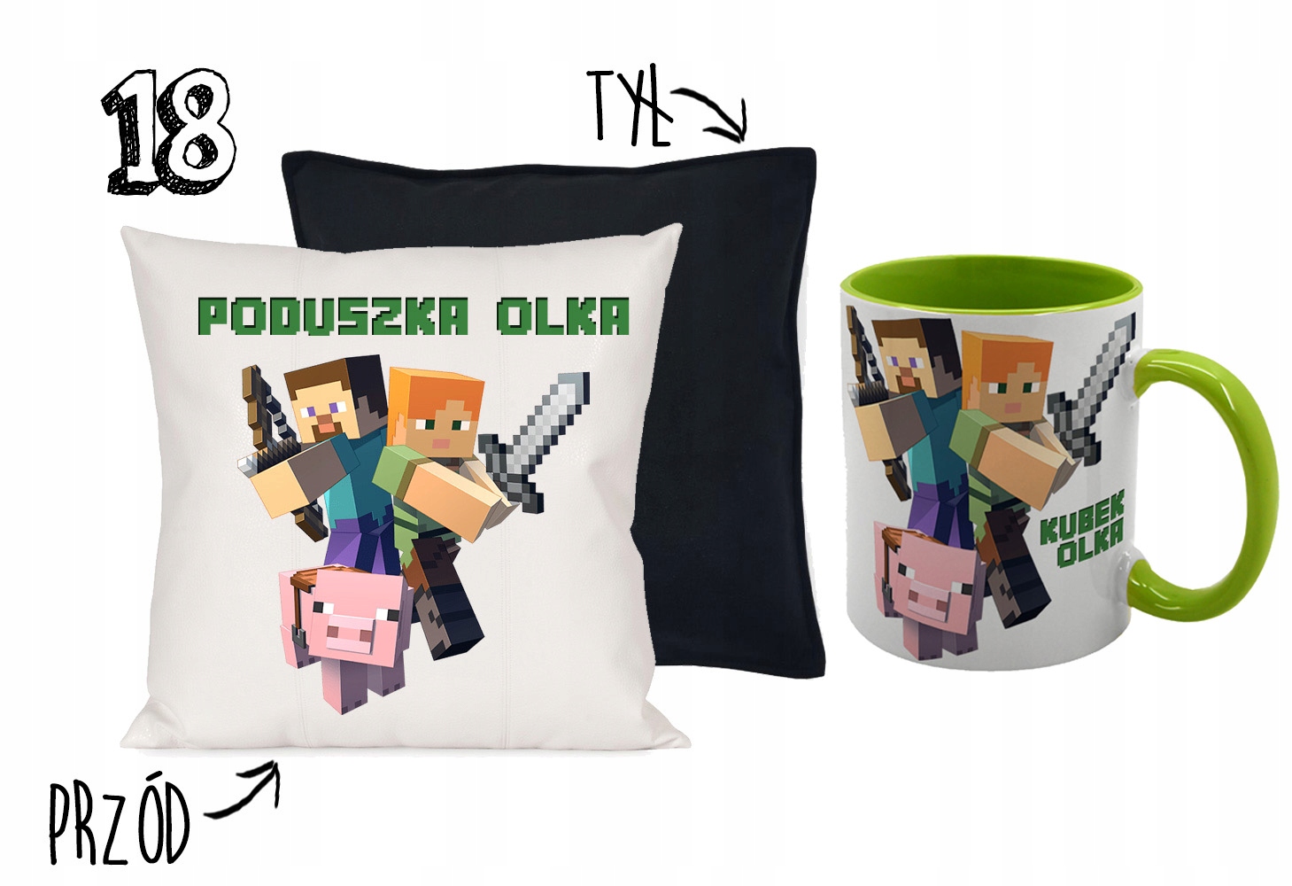 ZESTAW KUBEK + PODUSZKAMINE CREEPER IMIĘ + GRATIS Rodzaj inny