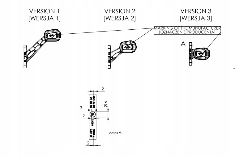 LAMPA OBRYSOWA LED OBRYSÓWKA 3 KOLORY 12/24V PARA Producent części Inny