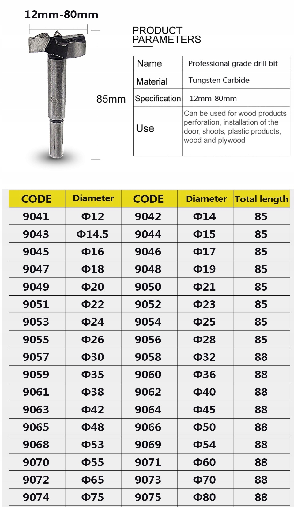 Frez puszkowy do drewna 14mm 85mm węglik 9042 Kod producenta Frez puszkowy do d 14mm 85mm węglik 9042