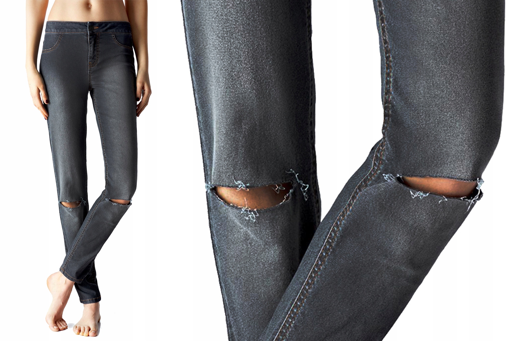 

Calzedonia spodnie z dziurami jeans szare dziury M