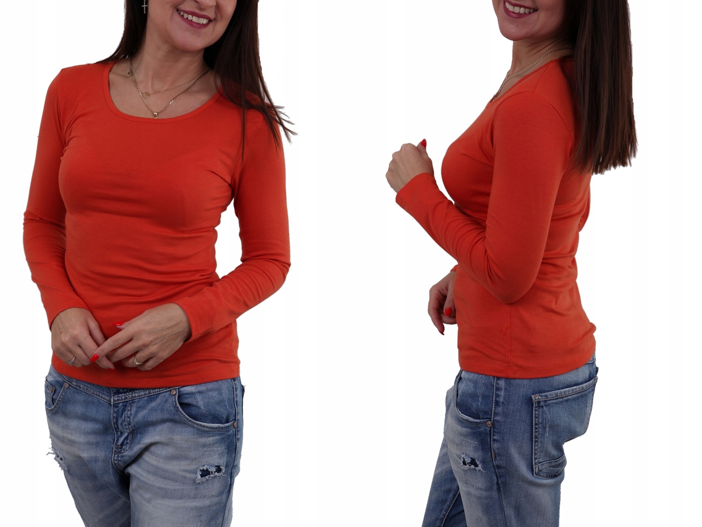 

Klasyczna Gładka Bluzka Basic Okrągły Dekolt * M