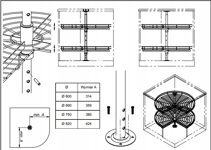 PÓŁKA OBROTOWA NOVA 3/4 750 Z HAMULCEM REJS !! Szerokość mebla 74.5 cm