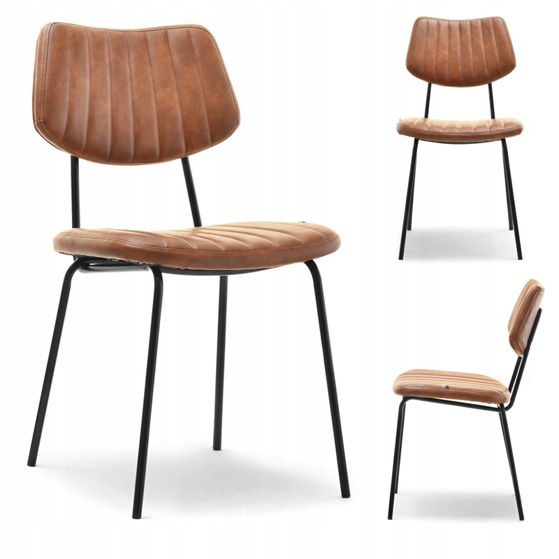 PROSTE LOFTOWE KRZESŁO Z PRZESZYCIAMI DO JADALNI SALONU EKOSKÓRA HARIS BRĄZ