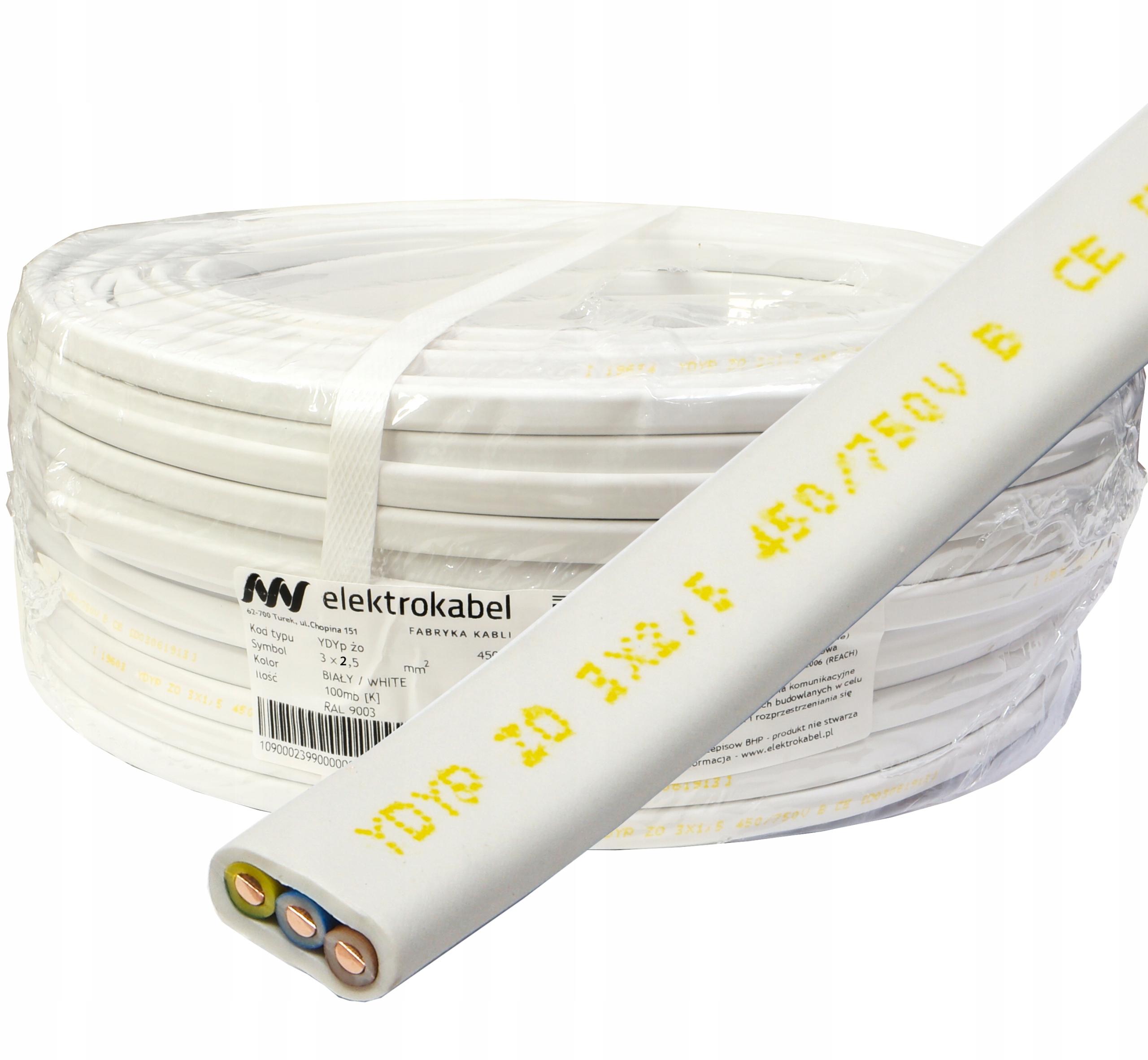 Plochý kábel YDYp 3x2,5 mm Cu 750V 3x2,5 450/750 V medený drôt Cu 50 m