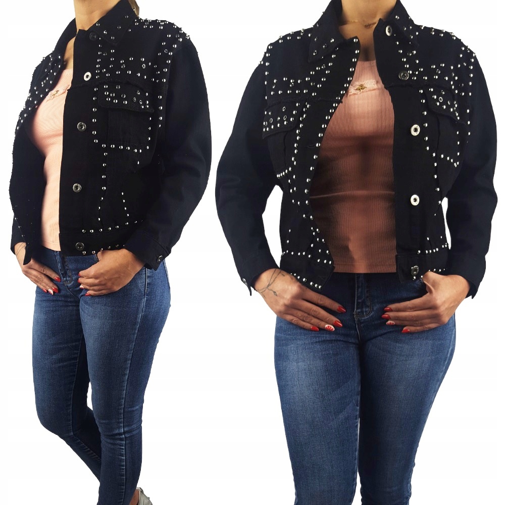 

Damska Kurtka Jeans Ćwieki Katana Black Dżety New