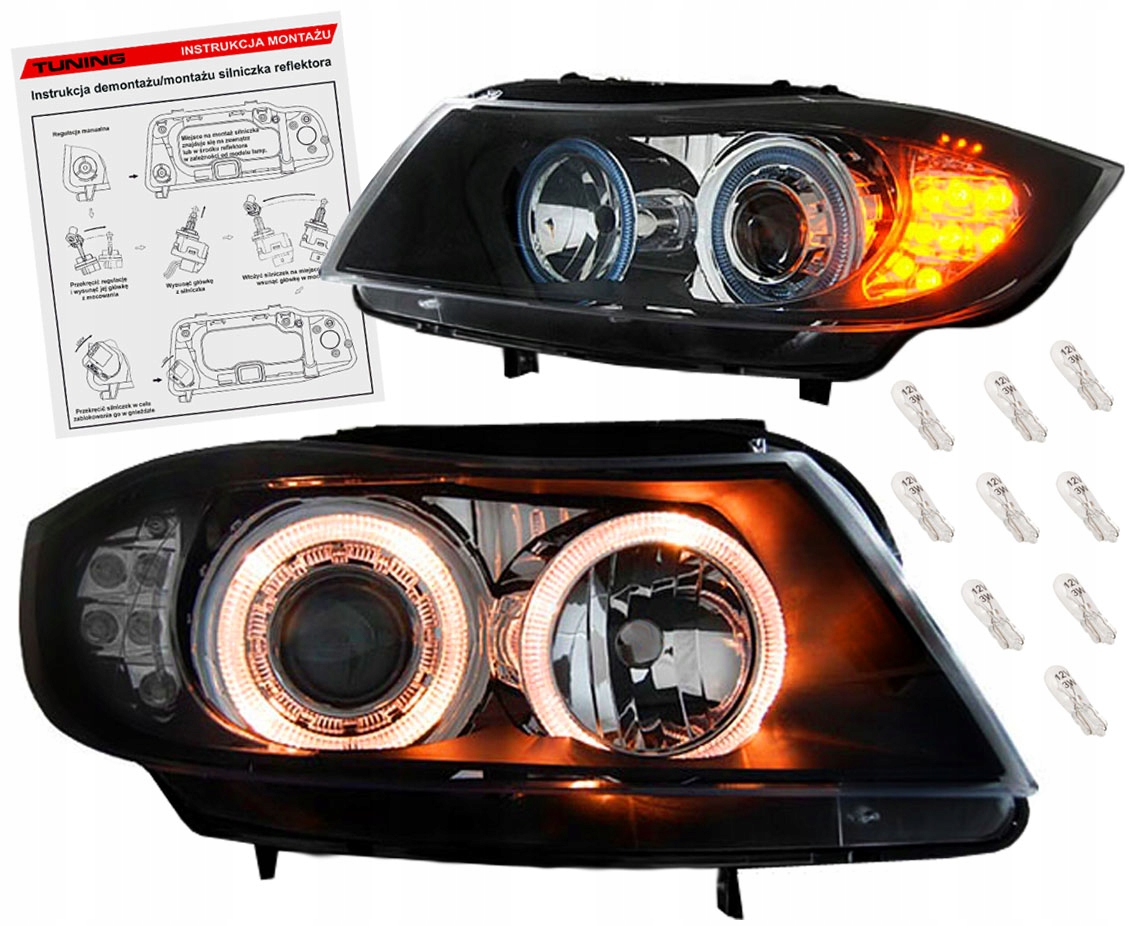 BMW 3 E90 E91 0508 LAMPY reflektory LED ringi H7