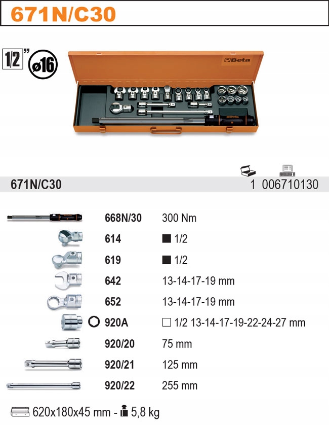 ZESTAW POKRĘTŁA DYNAMOMETR+AKCESORIA BETA 671N/C30 Marka Beta