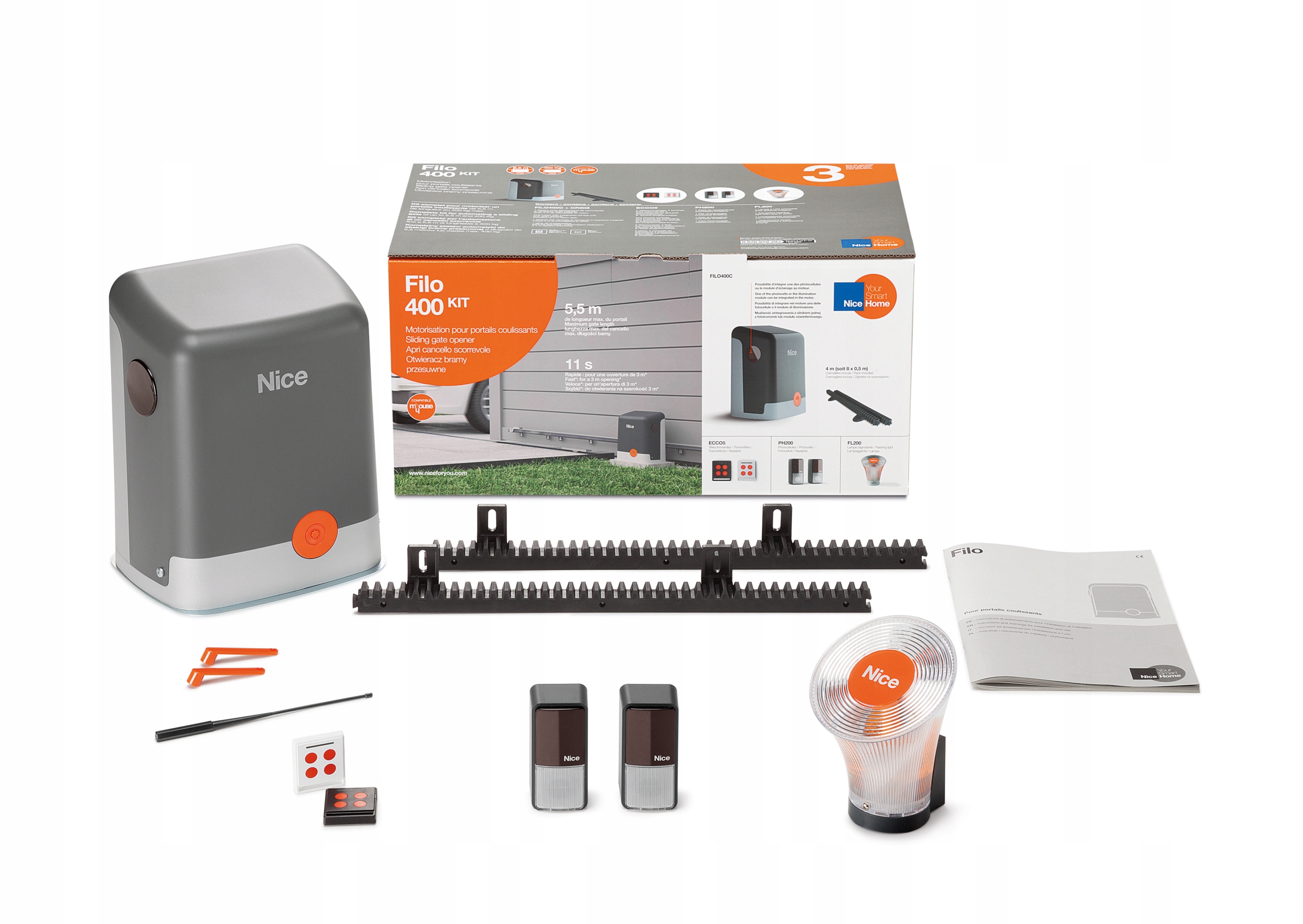 Nice Home FILO400KIT napęd brama przesuwna 400kg,2piloty foto lampa listwa