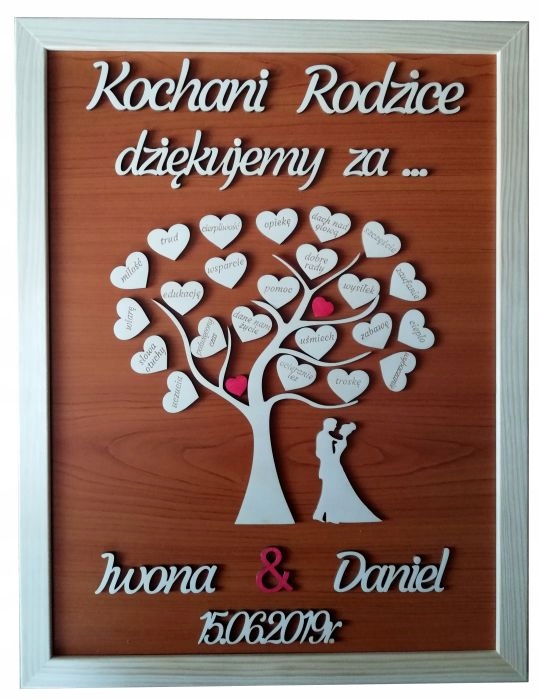 

Podziękowanie dla rodziców Ślub drzewko 3D obraz