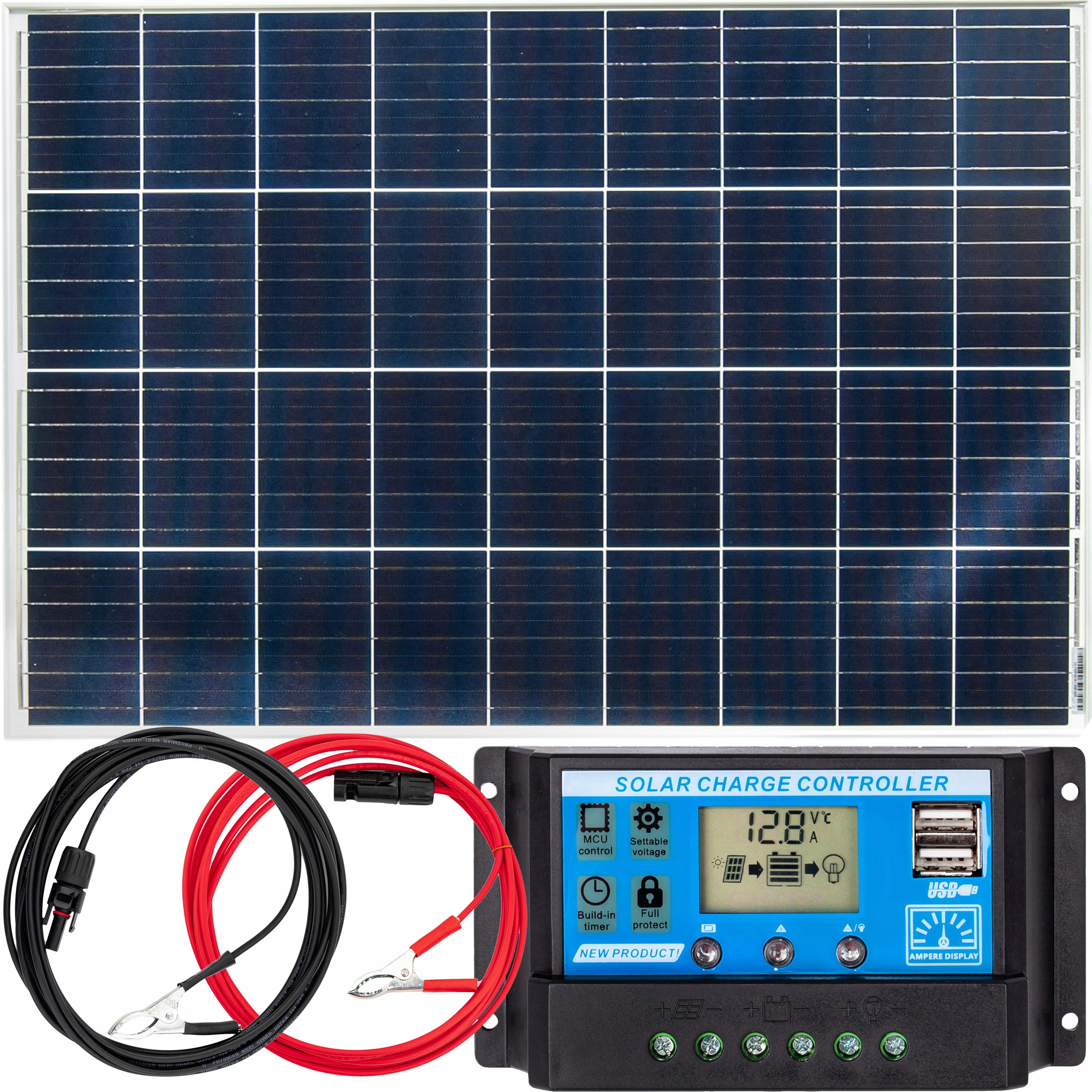 SOLÁRNY PANEL SOLAR BATÉRIA 100W 12V REGULÁTOR