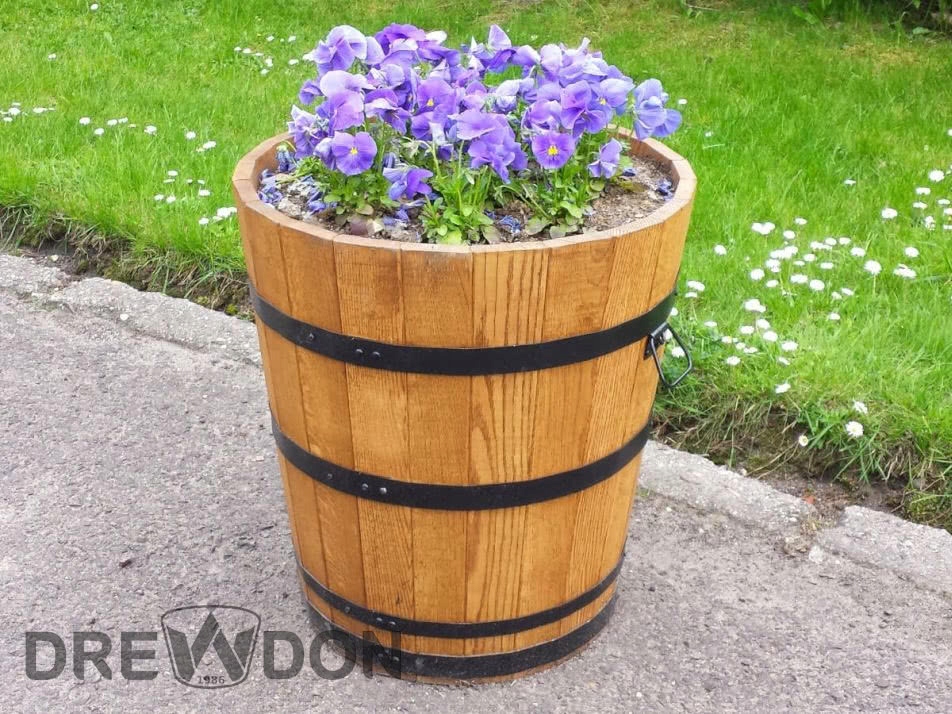 MAŁA OKRĄGŁA DONICZKA DREWNIANA DONICA OGRODOWA KWIETNIK 9L Długość 28 cm