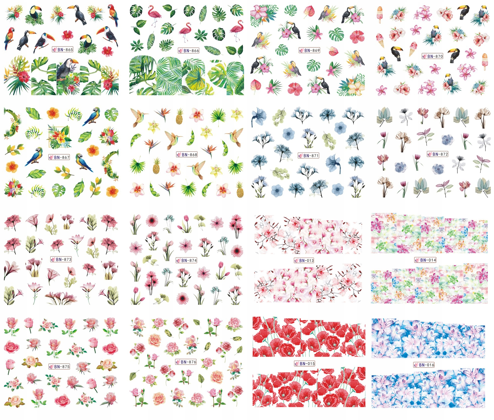 NAKLEJKI NA PAZNOKCIE wodne PAW FLAMINGI PAPUGI Marka MA