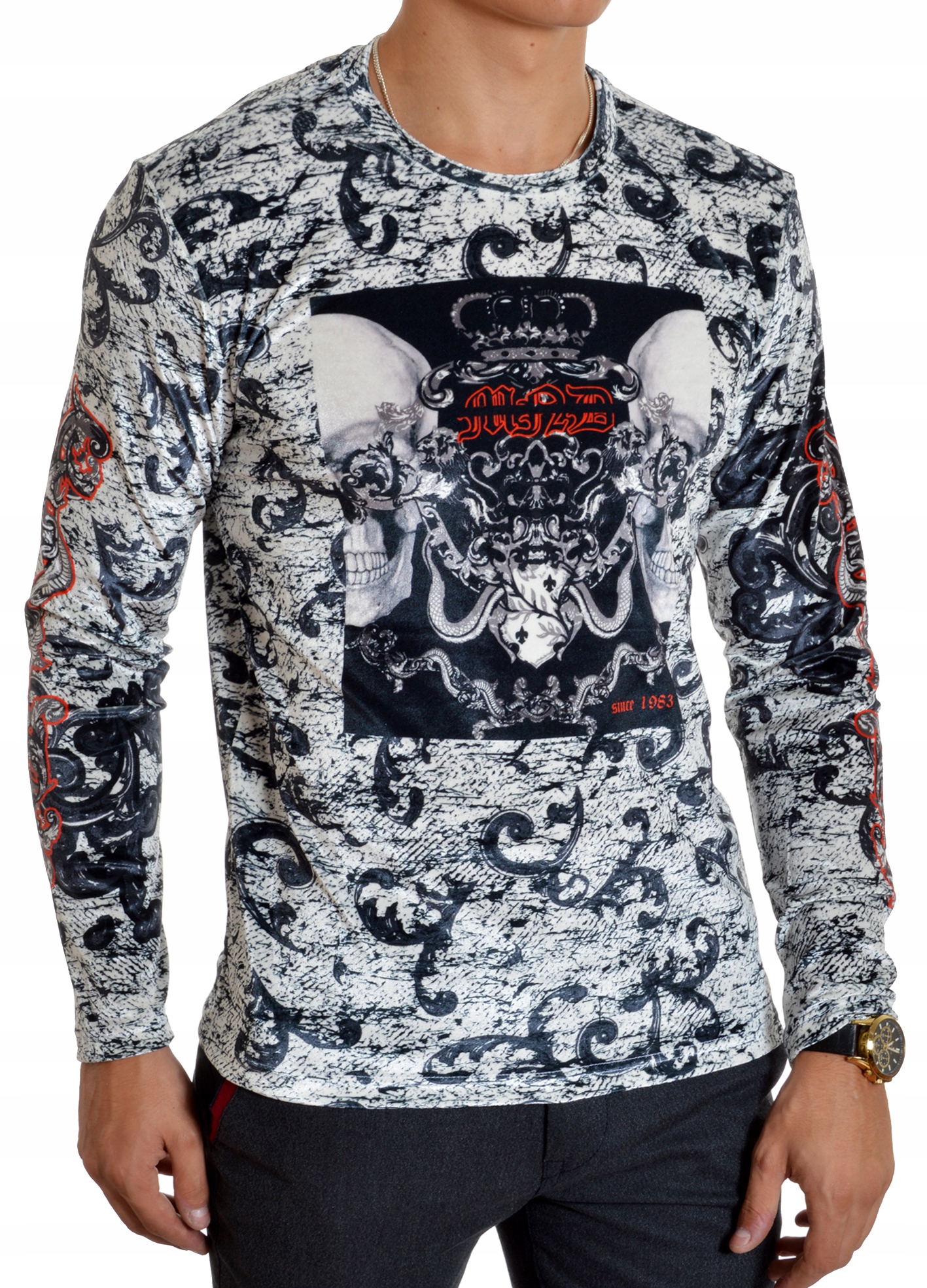 Pánská Mikina s dlouhým rukávem Mondo s výšivkou Skull