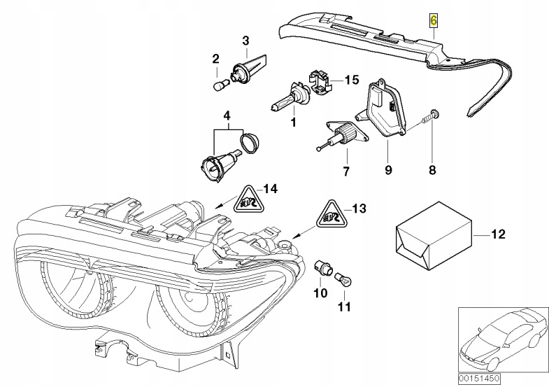 BMW prawa uszczelka reflektora E65 E66 po lift Numer katalogowy części 63117162086