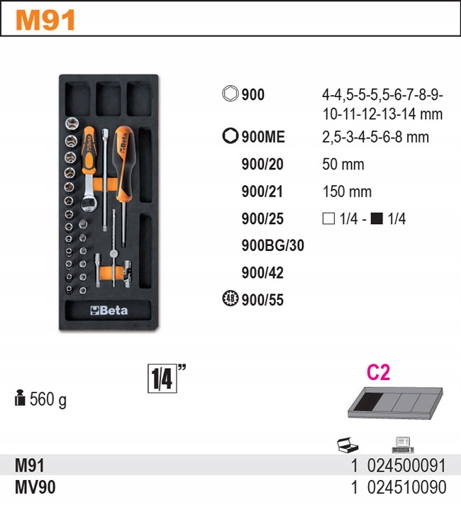 WKŁAD PROFILOWANY Z NASADKAMI + AKC BETA 2450/M91 Marka Beta
