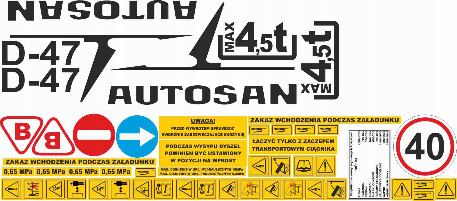 NAKLEJKI NA PRZYCZEPĘ AUTOSAN D47 PRZYCZEPA D-47 Producent części Vitex