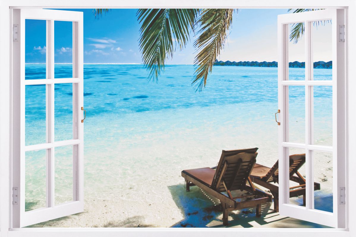 

Naklejki na ścianę Okna 3D Widok Plaża Góry 70cm