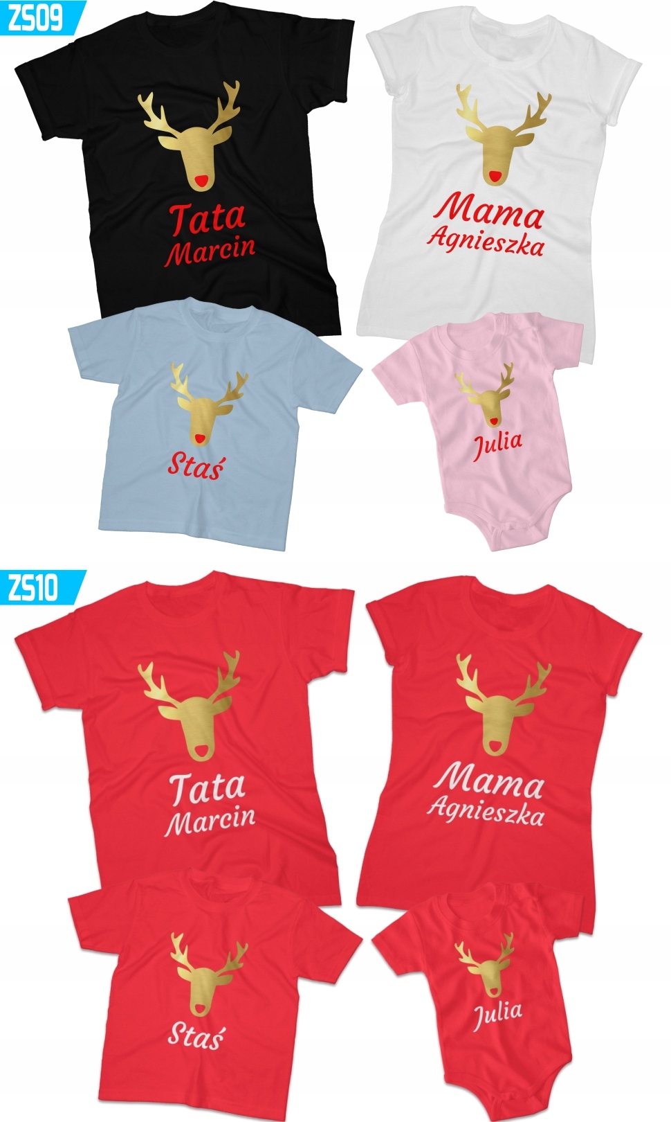 KOSZULKI RODZINNE DLA RODZINY ŚWIĄTECZNE NA SZTUKI Materiał dominujący bawełna