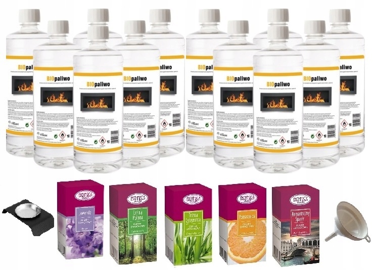 ZESTAW 12L BIOPALIWO bioetanol płyn paliwo biokominka + 5 olejków pojemnik