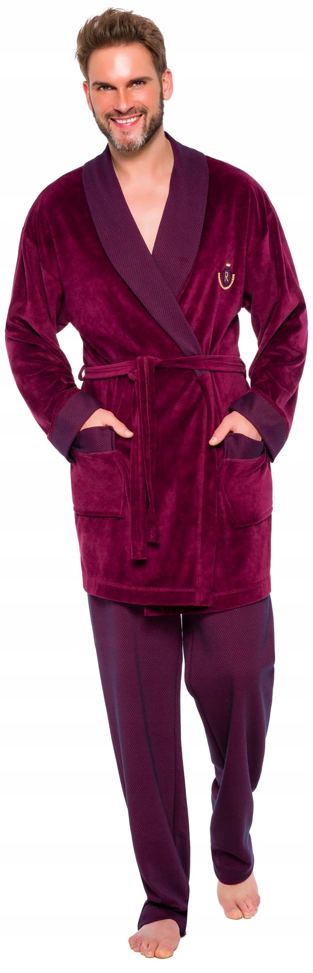 SZLAFROK MĘSKI BONŻURKA WELUR ATŁAS KOŁNIERZ XXL Płeć mężczyzna