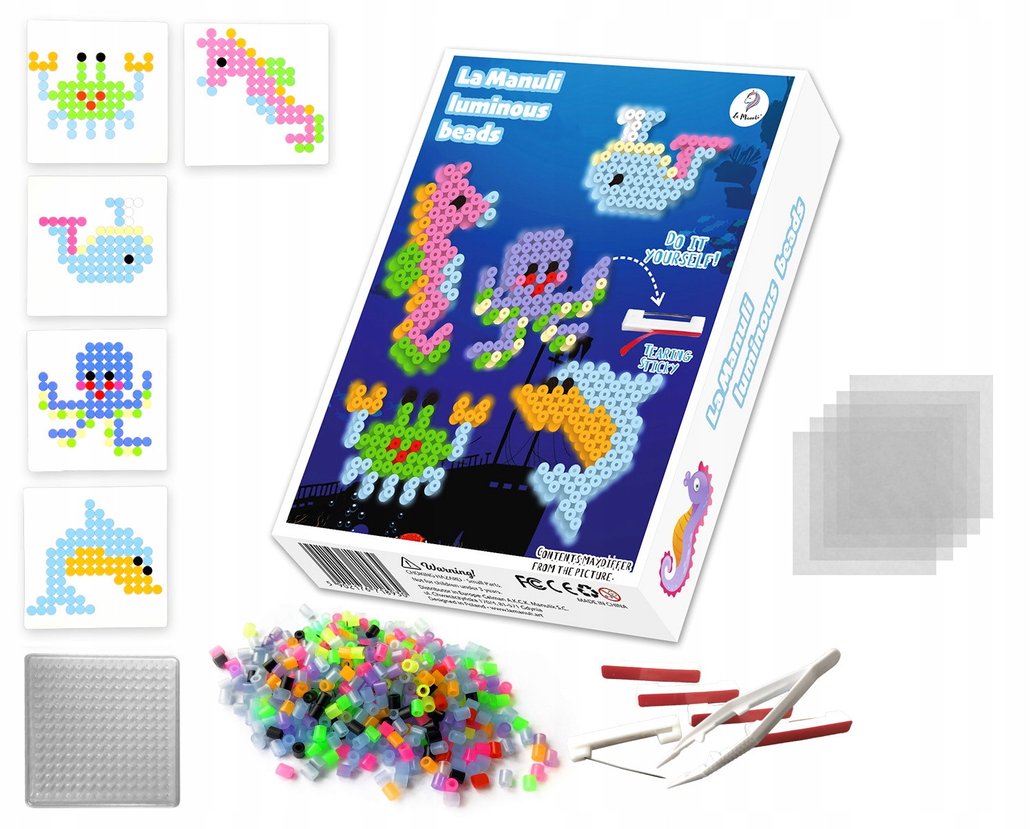 Koraliki do prasowania ŚWIECĄCE La Manuli 5 Wzorów EAN (GTIN) 5902176718954