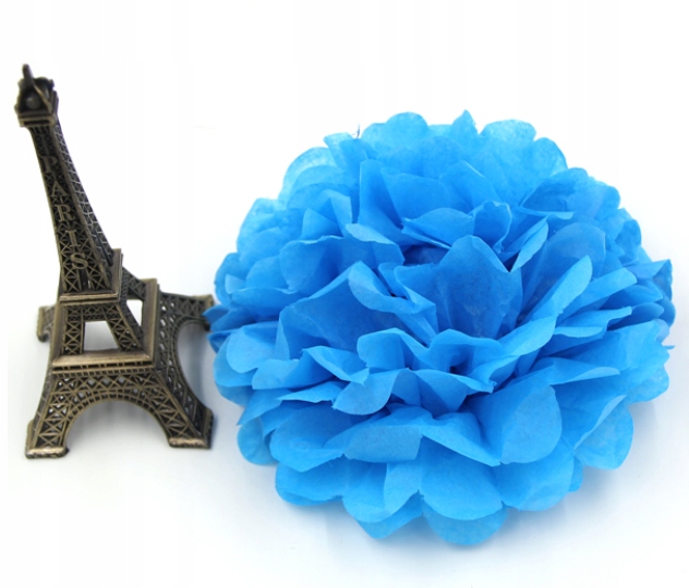 POMPONY Z BIBUŁY, PAPIEROWE 15cm NIEBIESKIE