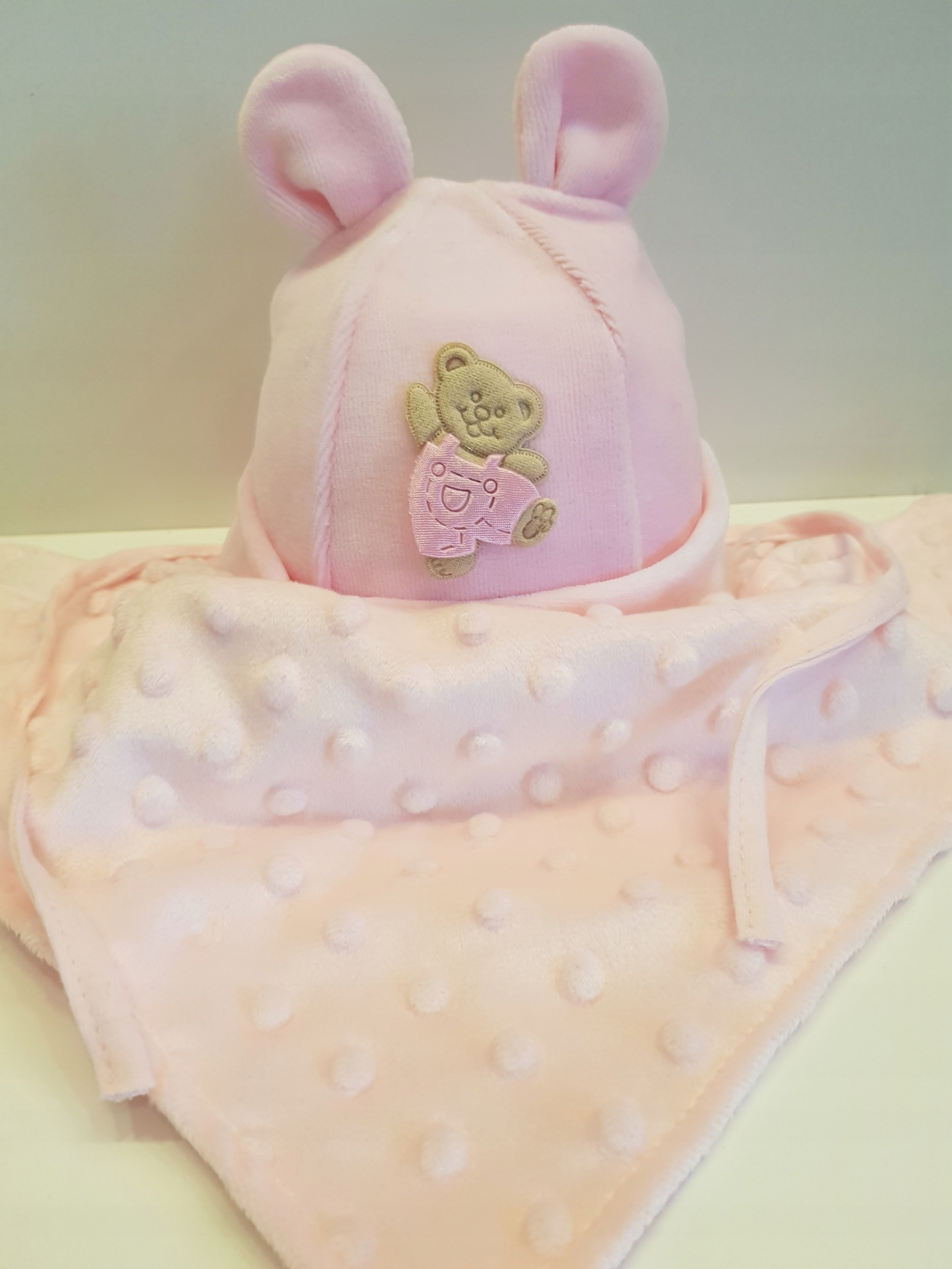 KOMPLET CZAPKA MIŚ + CHUSTKA RZEP 0-12M-C 6KOLORÓW