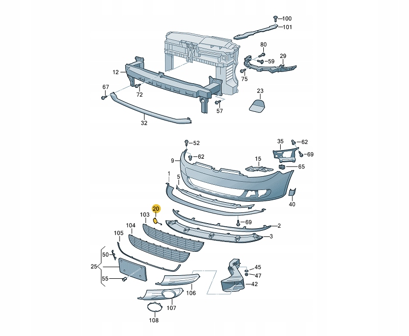 ZAŚLEPKA UCHA HAKA ZDERZAKA VW Golf VI R20 R Strona zabudowy przód