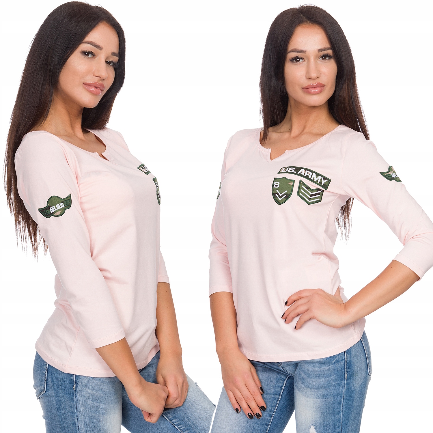 

238__roz._L_SUPER Modna Bluzka Z Naszywkami