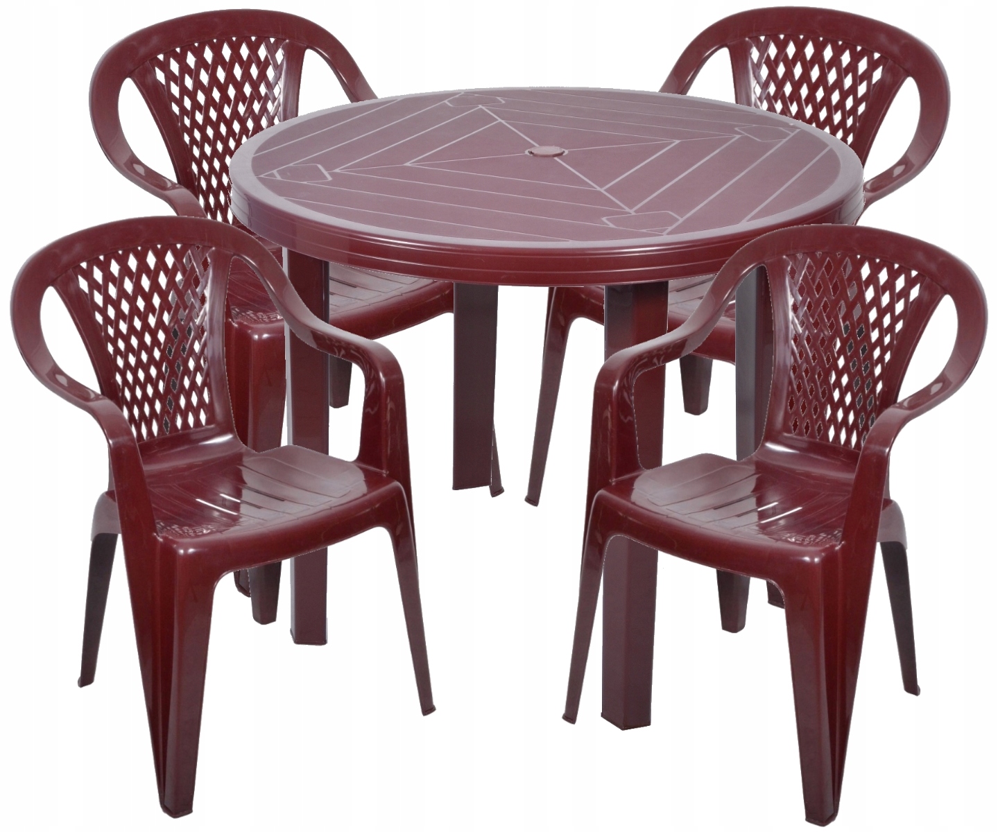 OGRODOWY BORDOWY ZESTAW 4+1 KRZESŁA STÓŁ PLASTIK