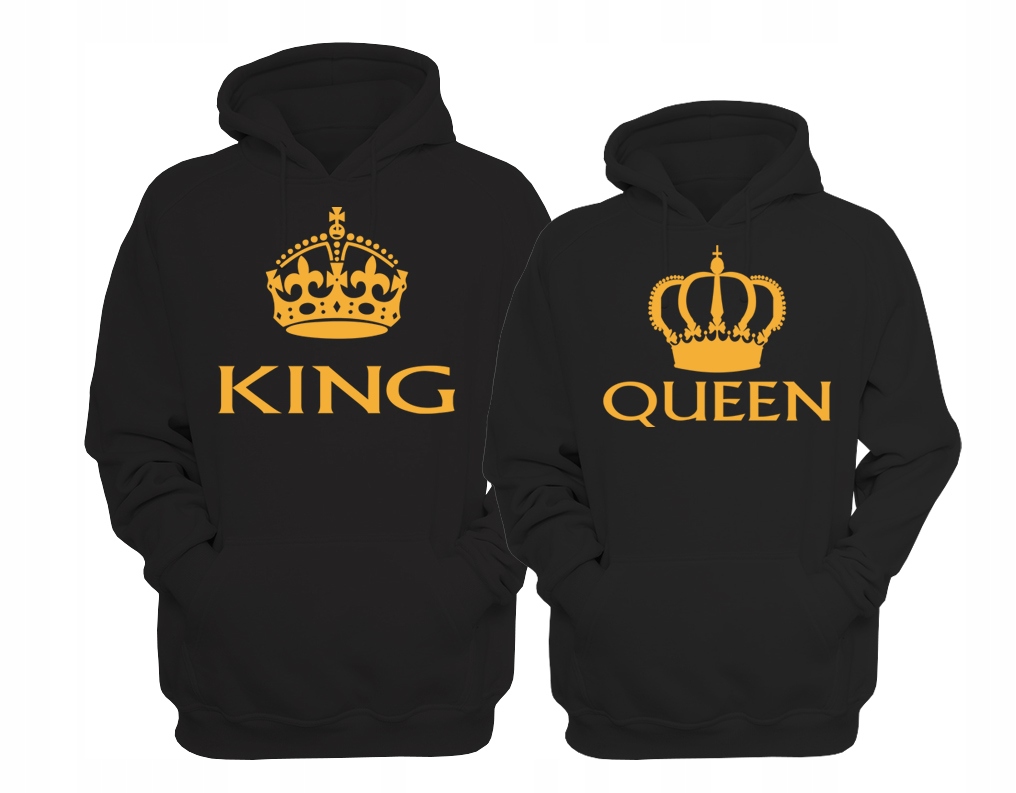 

Bluzy Dla Par z kapturem King Queen Złoty Nadruk