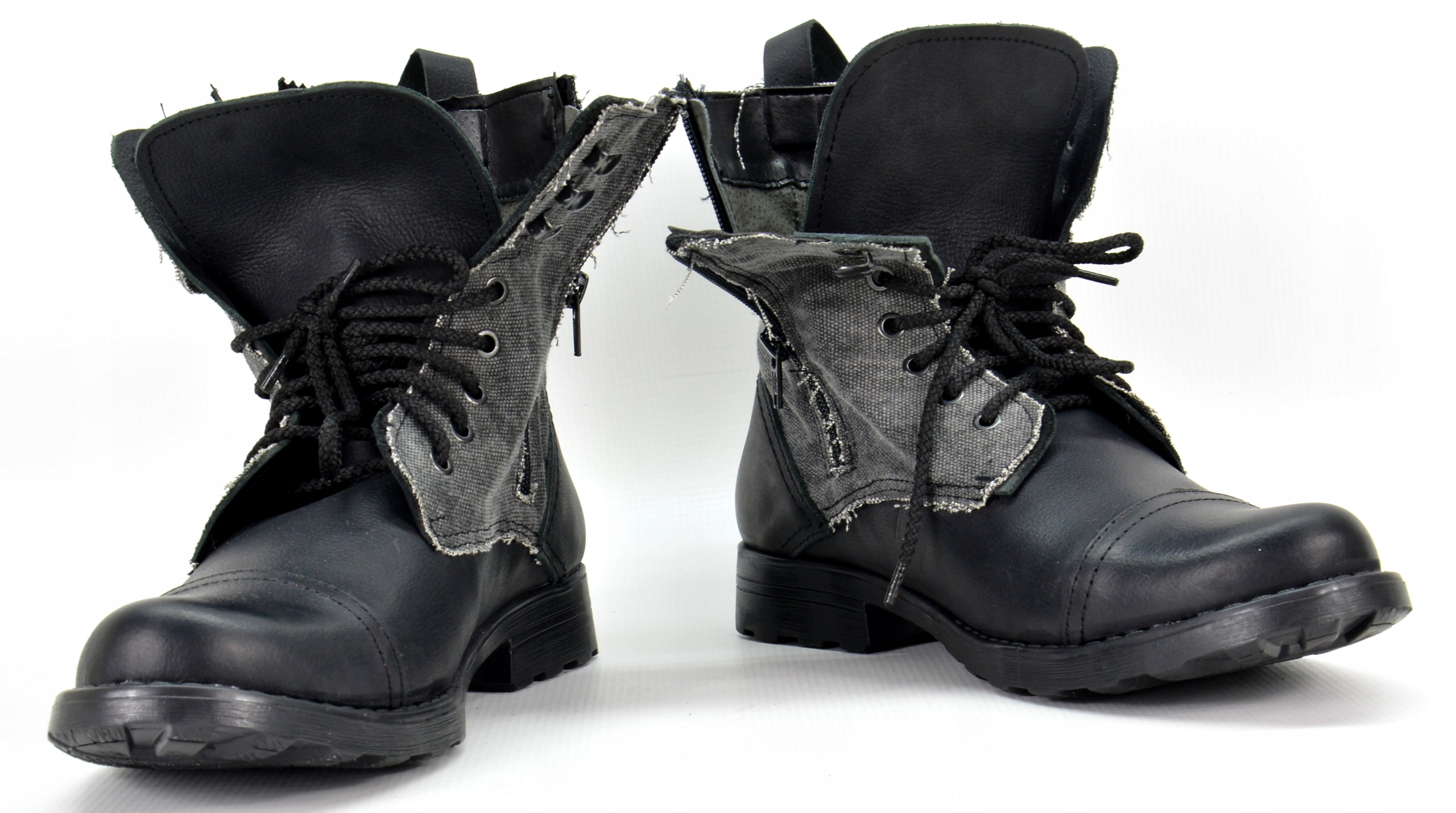 25 CZARNE militarne pojechane POLSKIE skóra 44