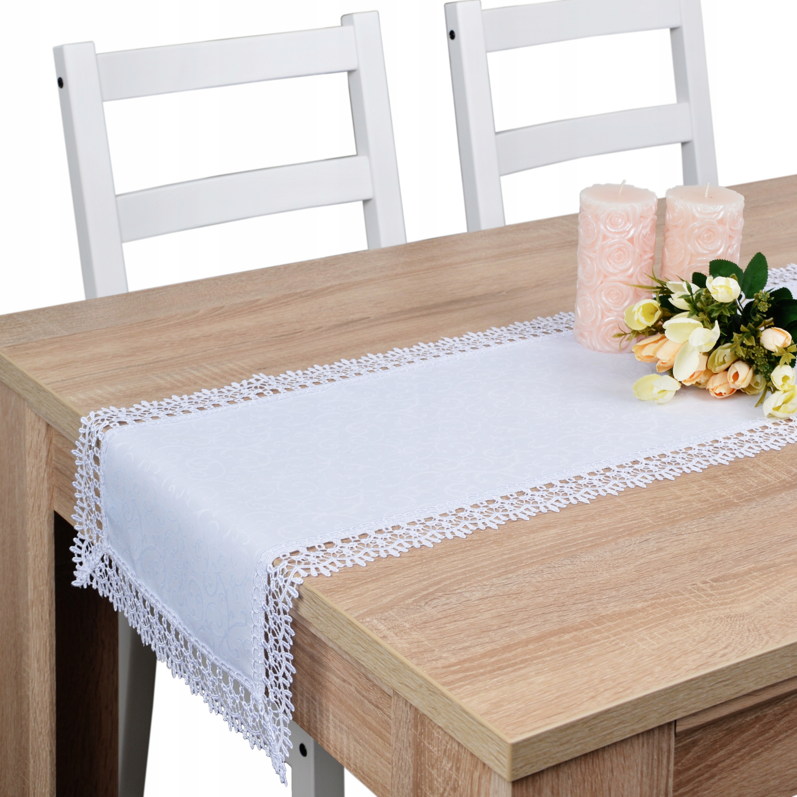 

elegancki bieżnik z gipiurą Florencja 50x100 biały