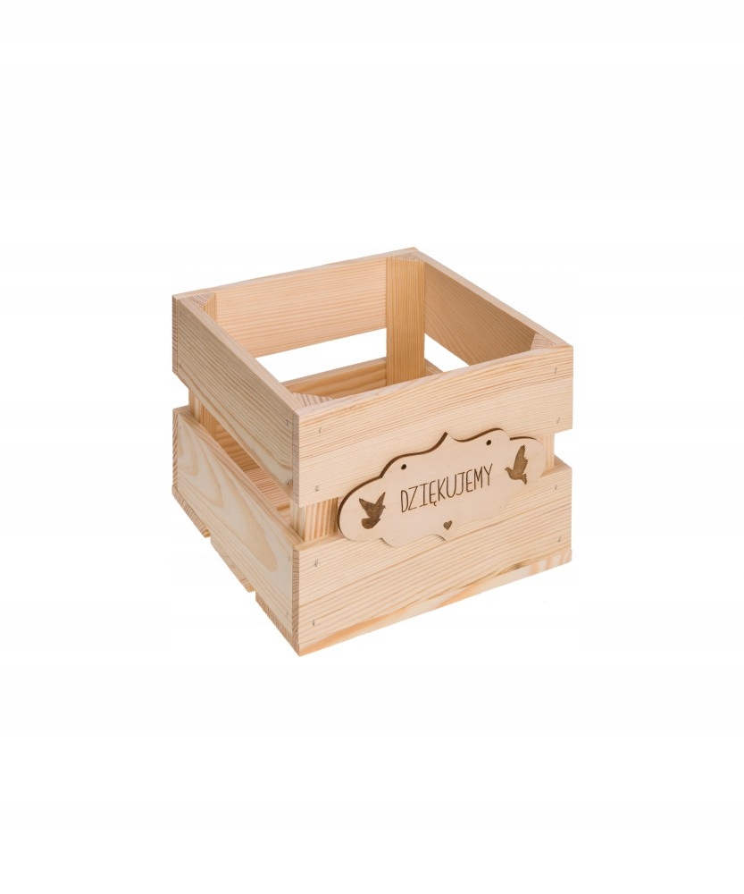 

Drewniana skrzynka z tabliczką "dziękujemy