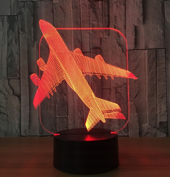 Lampka Nocna LED 3D SAMOLOT BOEING 7 KOLORÓW Zasilanie sieciowe