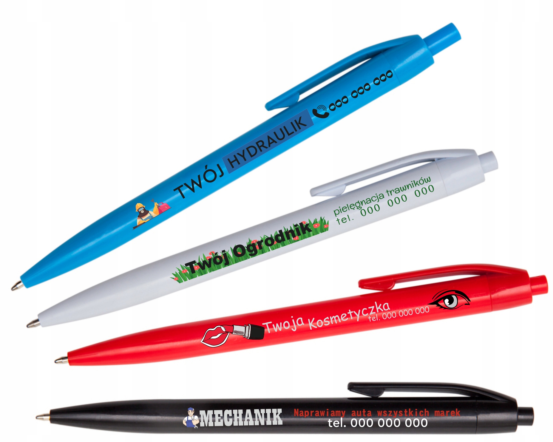DŁUGOPISY PLASTIKOWE z kolorowym nadrukiem LOGO napisem reklamowe EAN (GTIN) 5904870780978