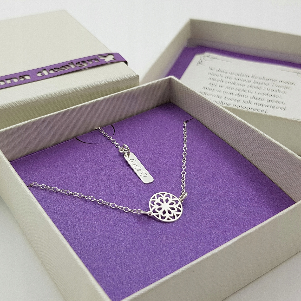 

Ażurowe kółko Rozetka Naszyjnik Celebrytka Grawer