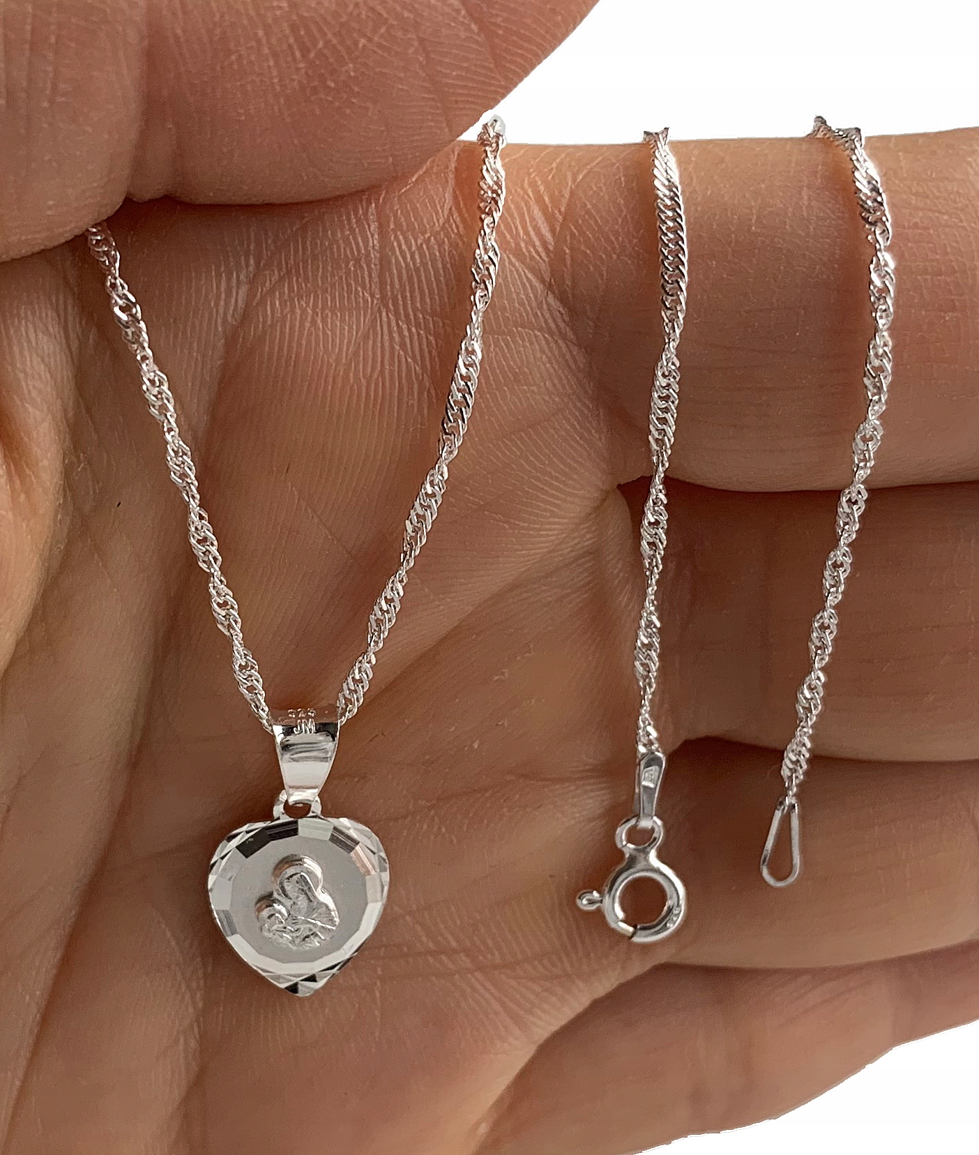 SREBRNY ŁAŃCUSZEK MEDALIK KOMUNIJNY MATKA BOSKA KOMUNIA CHRZEST SREBRO 925 Materiał Srebro