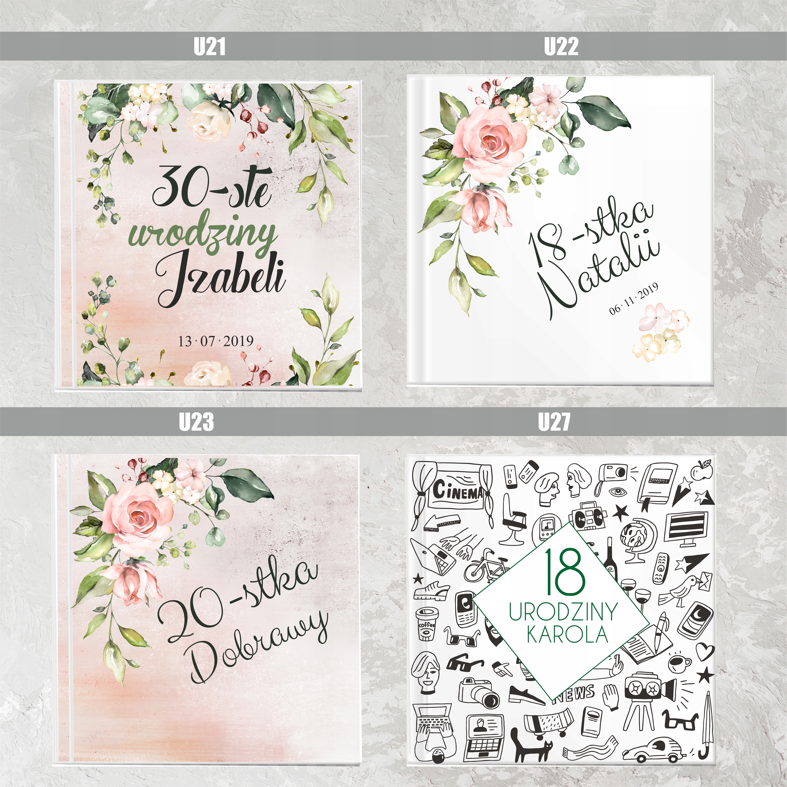 Księga Gości URODZINY GRUBE BIAŁE KARTY 200 Kolor dominujący biały