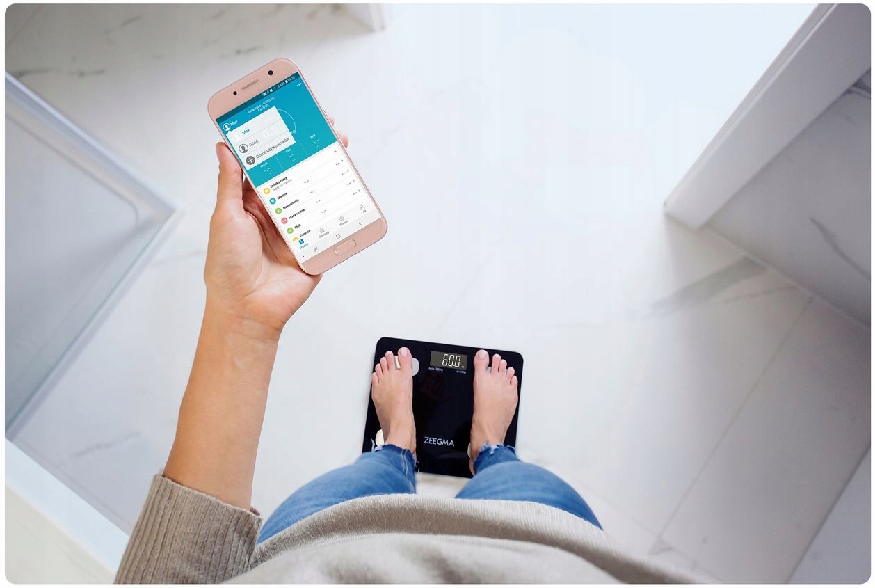 WAGA ŁAZIENKOWA SZKLANA ANALITYCZNA GEWIT 17w1 APKA n iOS ANDROID BLUETOOTH Materiał platformy szkło