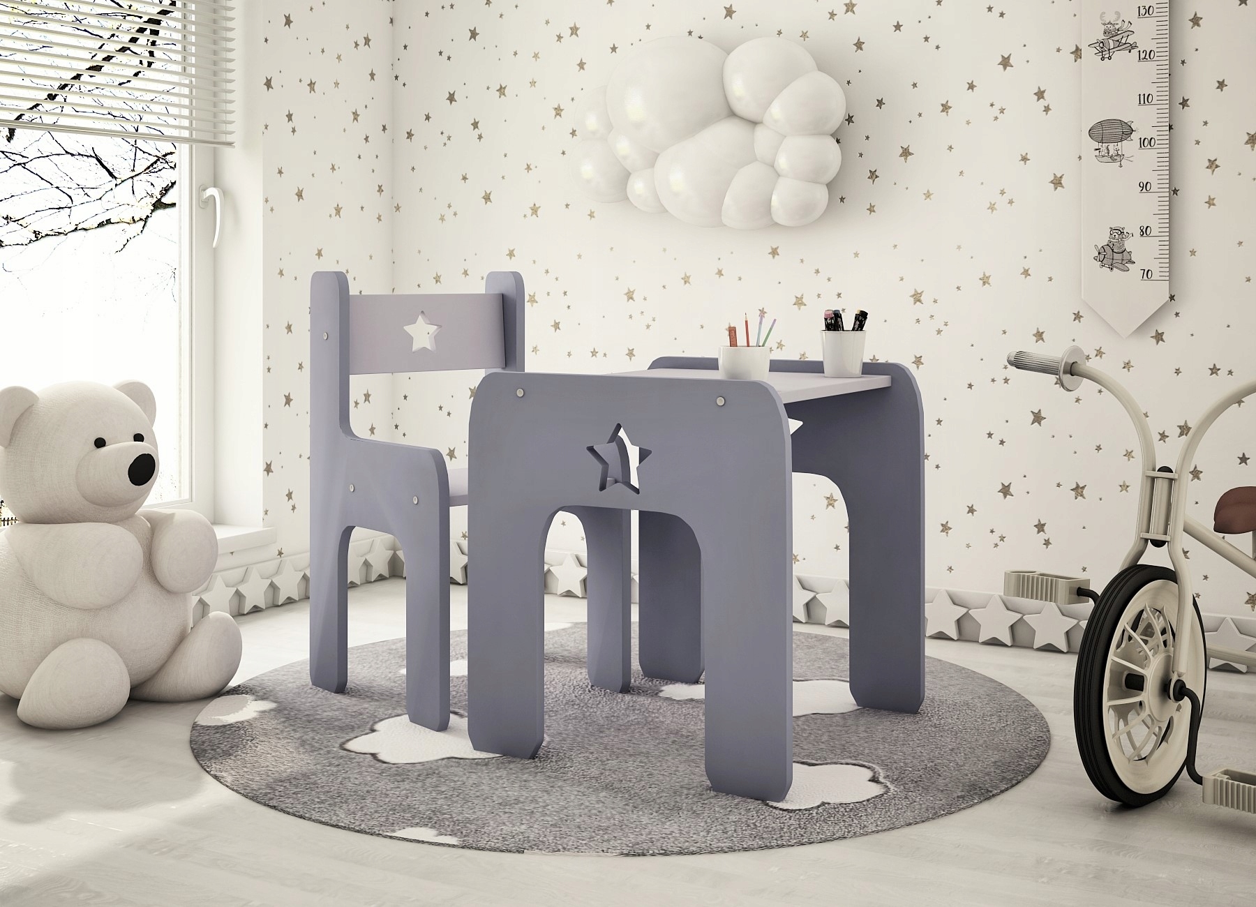 KRZESEŁKO I STOLIK Z GWIAZDKĄ RÓŻNE KOLORY Kod producenta 006