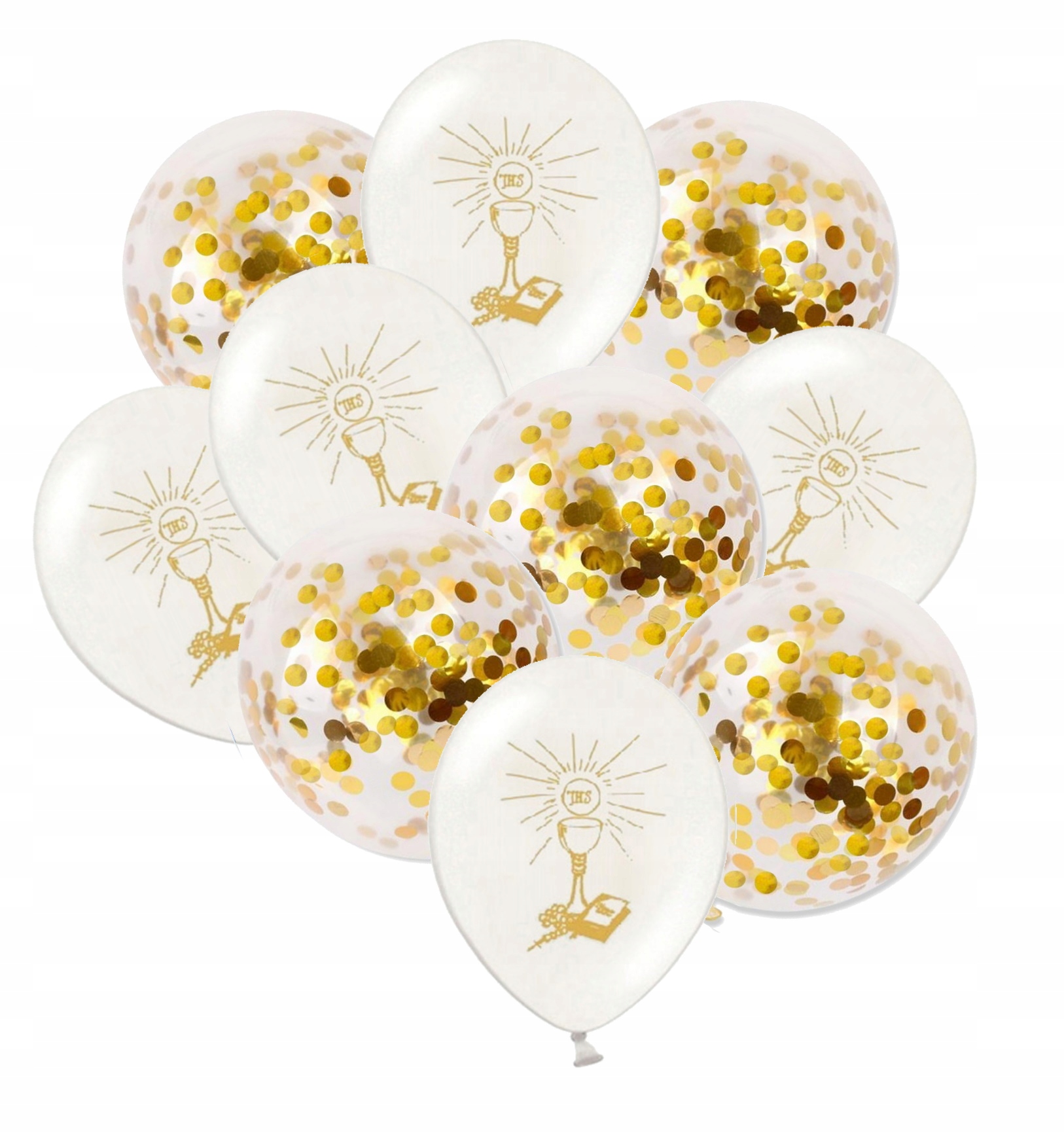 

Balony komunijne na I Komunię z konfetti złote x10